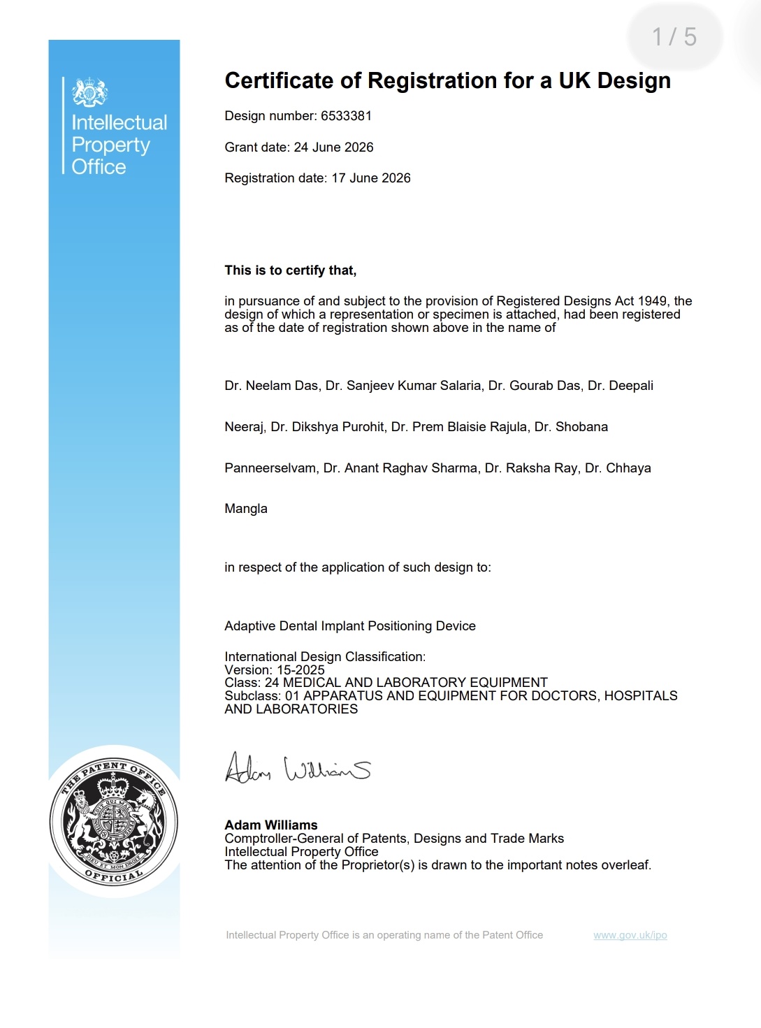 Advanced Implantology Workshop certificate